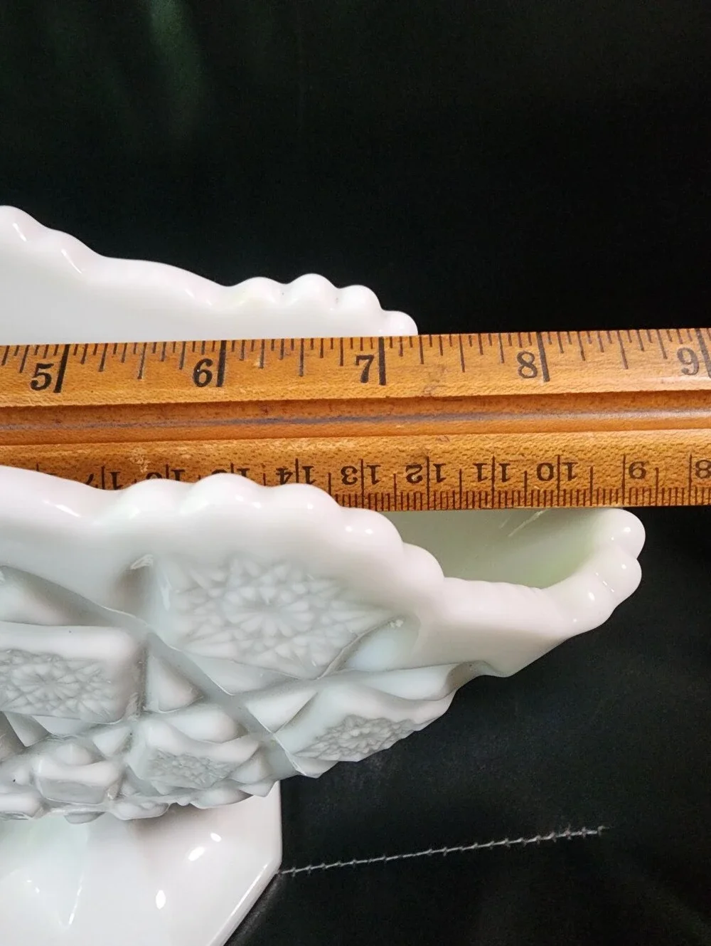 Vintage Westmoreland Milk Glass Pedestal Fan Vase Old Quilt Pattern